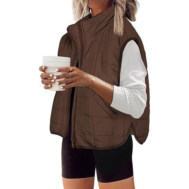 Women's Quilted Zip Vest with High Collar for Outdoor Days