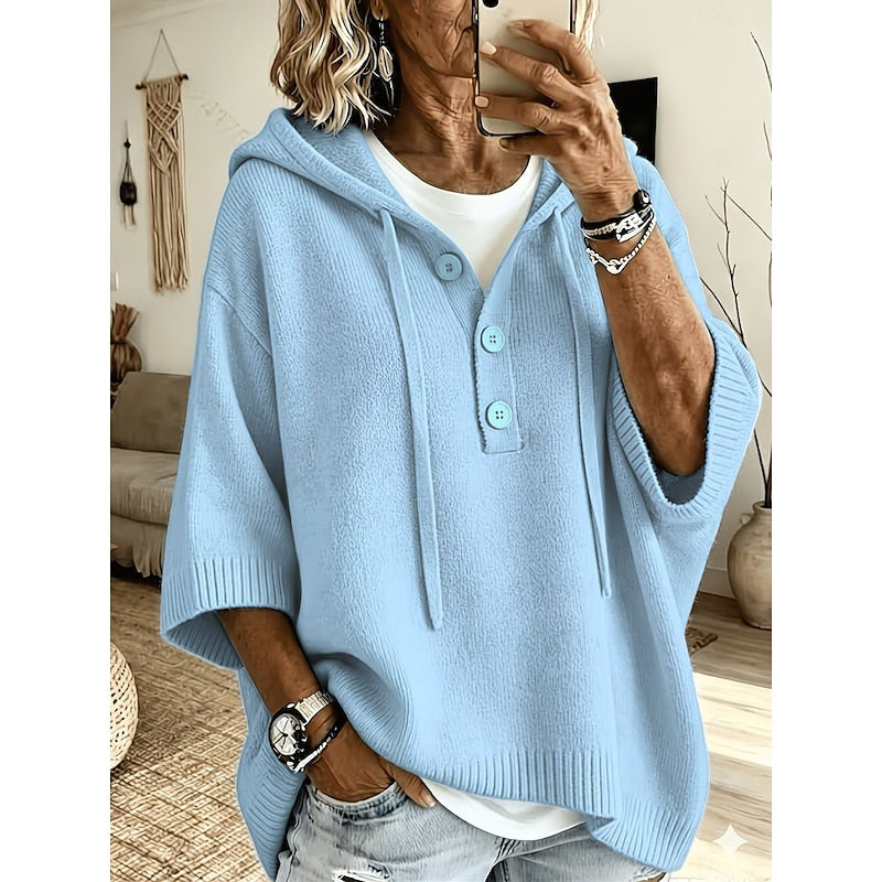 Women's relaxed hooded knit sweater in sky blue