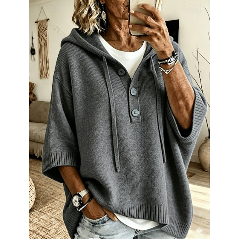 Women's relaxed hooded knit sweater in grey