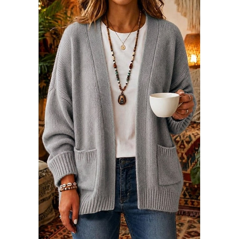 Women's relaxed open-front cardigan in grey