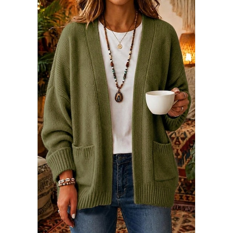 Women's relaxed open-front cardigan in green