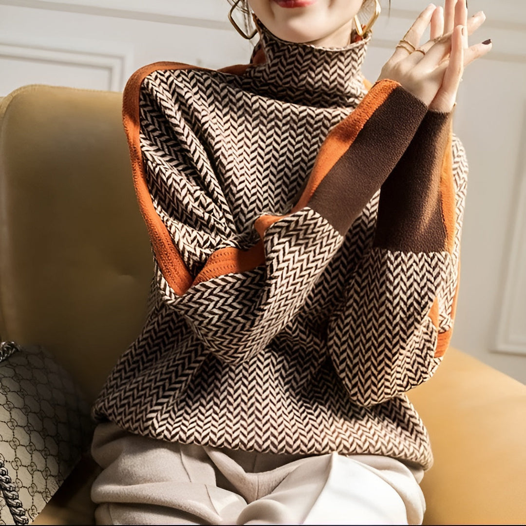 Close-up of the zigzag knit with orange stripe