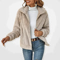 Women's beige ribbed teddy zip jacket