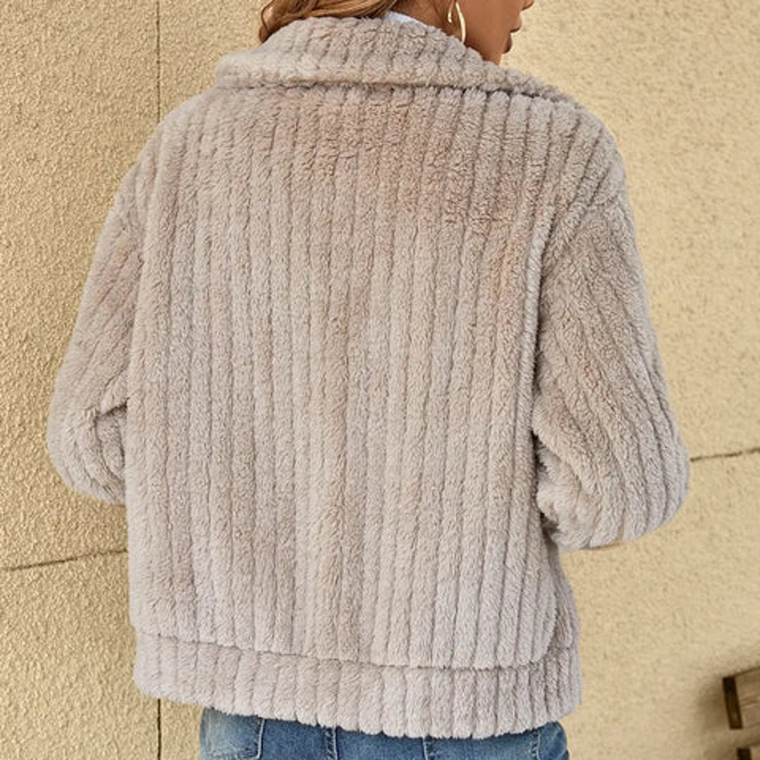 Women's beige teddy jacket – back view