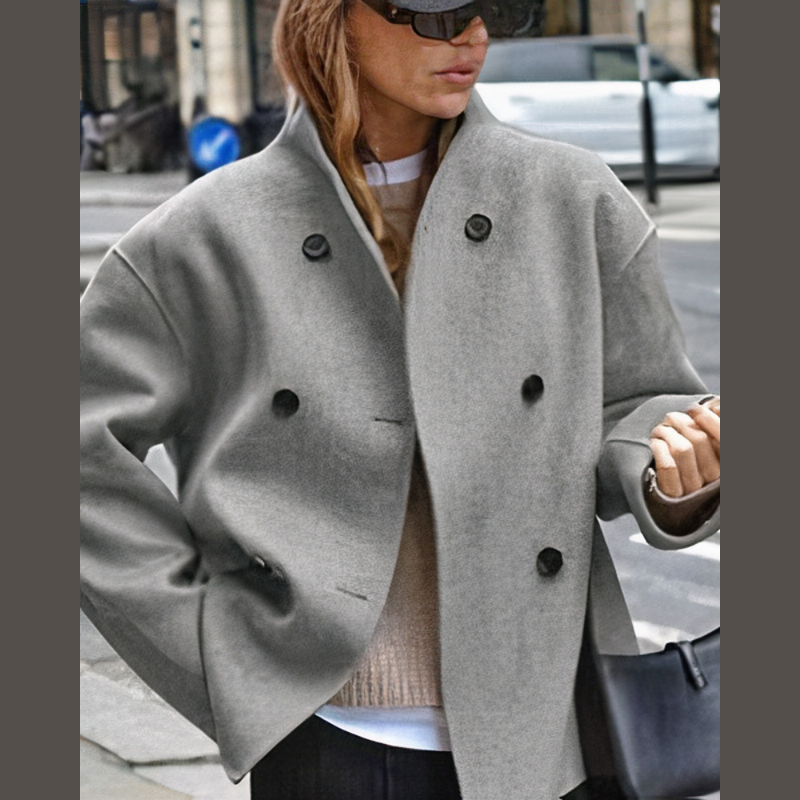 Women's short double-breasted coat in grey