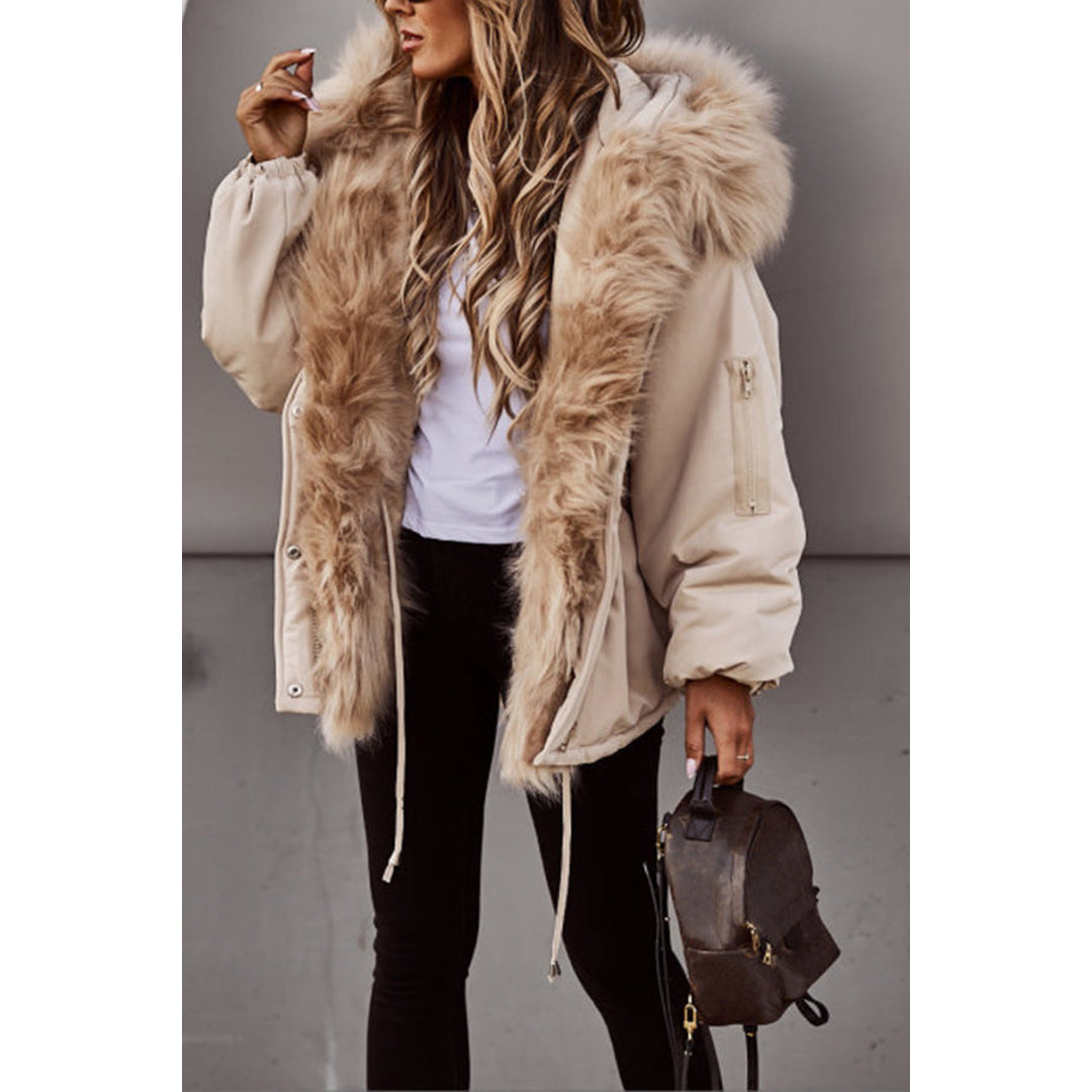 Women's beige parka with drawstring waist