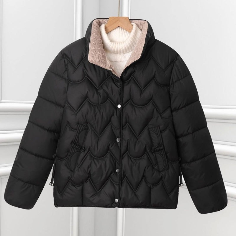 Women's Short Quilted Jacket with Stand Collar for Autumn Winter
