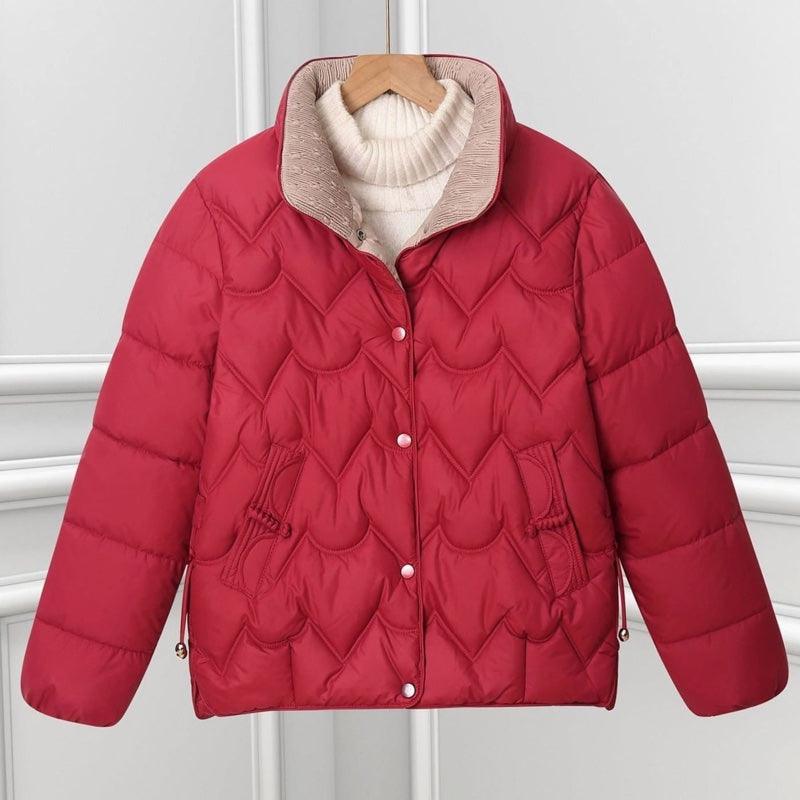 Women's short quilted jacket with stand collar in red