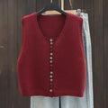 Women's Sleeveless Knit Vest with Colourful Buttons in burgundy