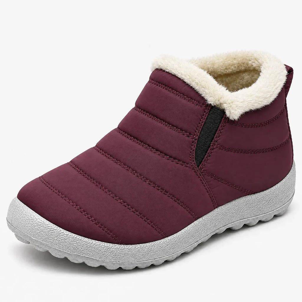 Women's burgundy quilted ankle boot with cream collar