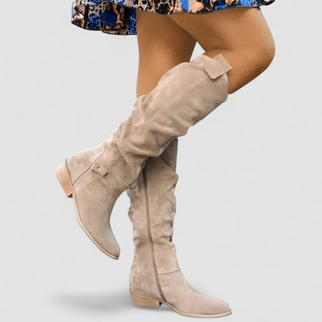 Women's beige slouchy knee-high boots