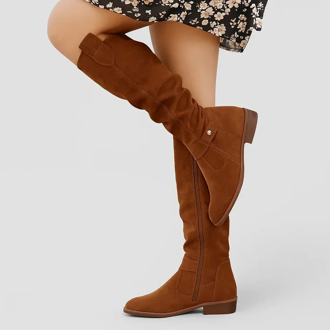 Women's dark brown slouchy knee-high boots