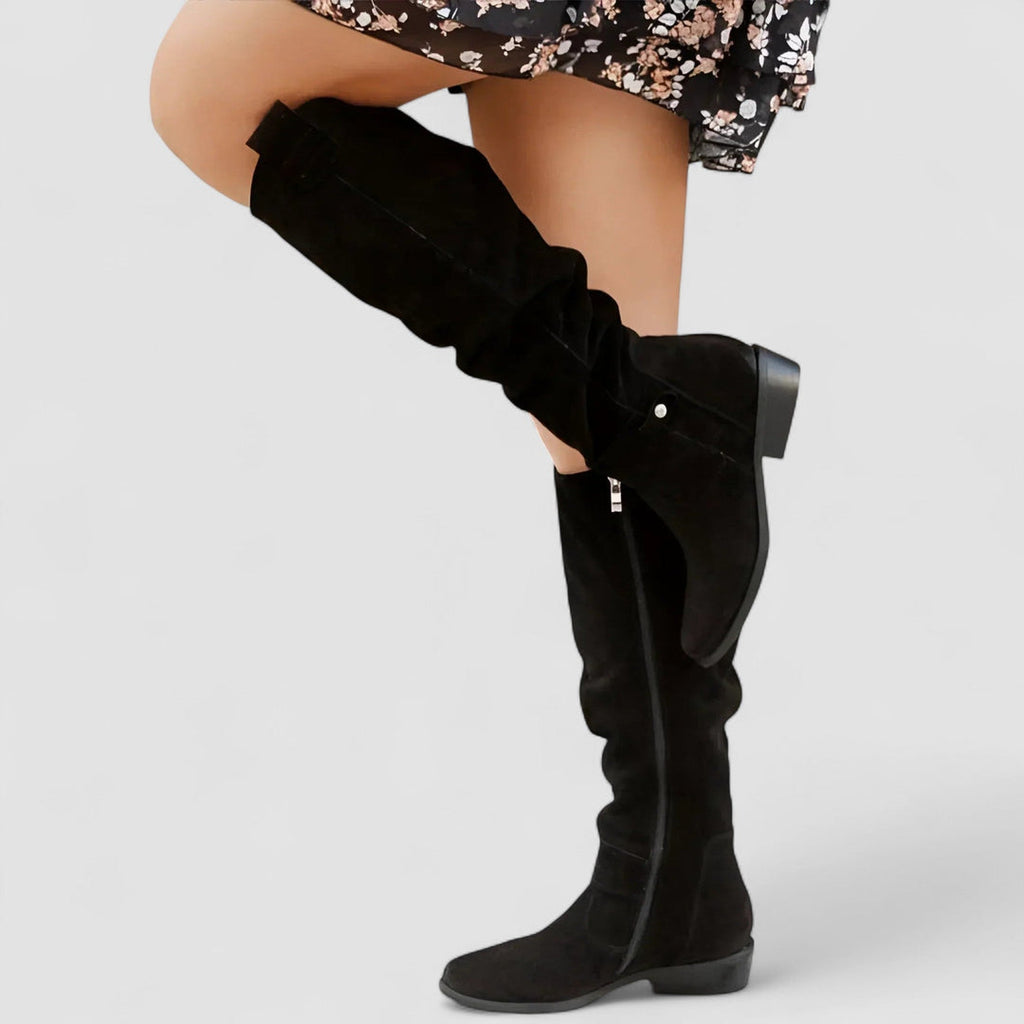 Women's black slouchy knee-high boots