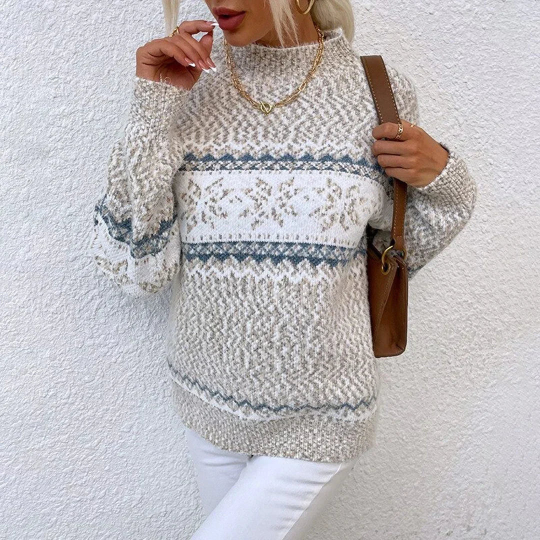 Women's beige snowflake band knit sweater