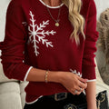Women's snowflake crew neck sweater in burgundy