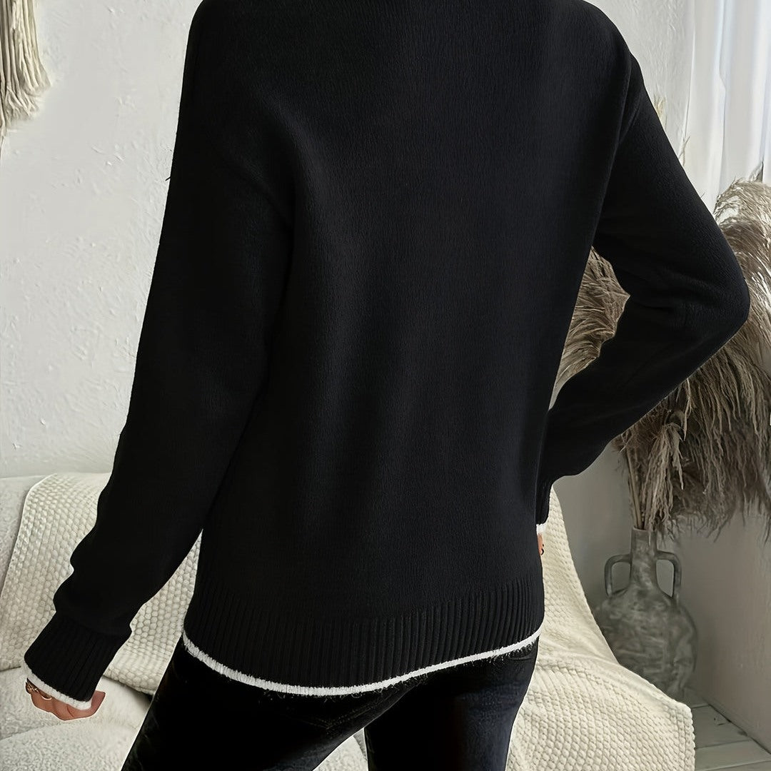 Women's snowflake crew neck sweater in black, back view