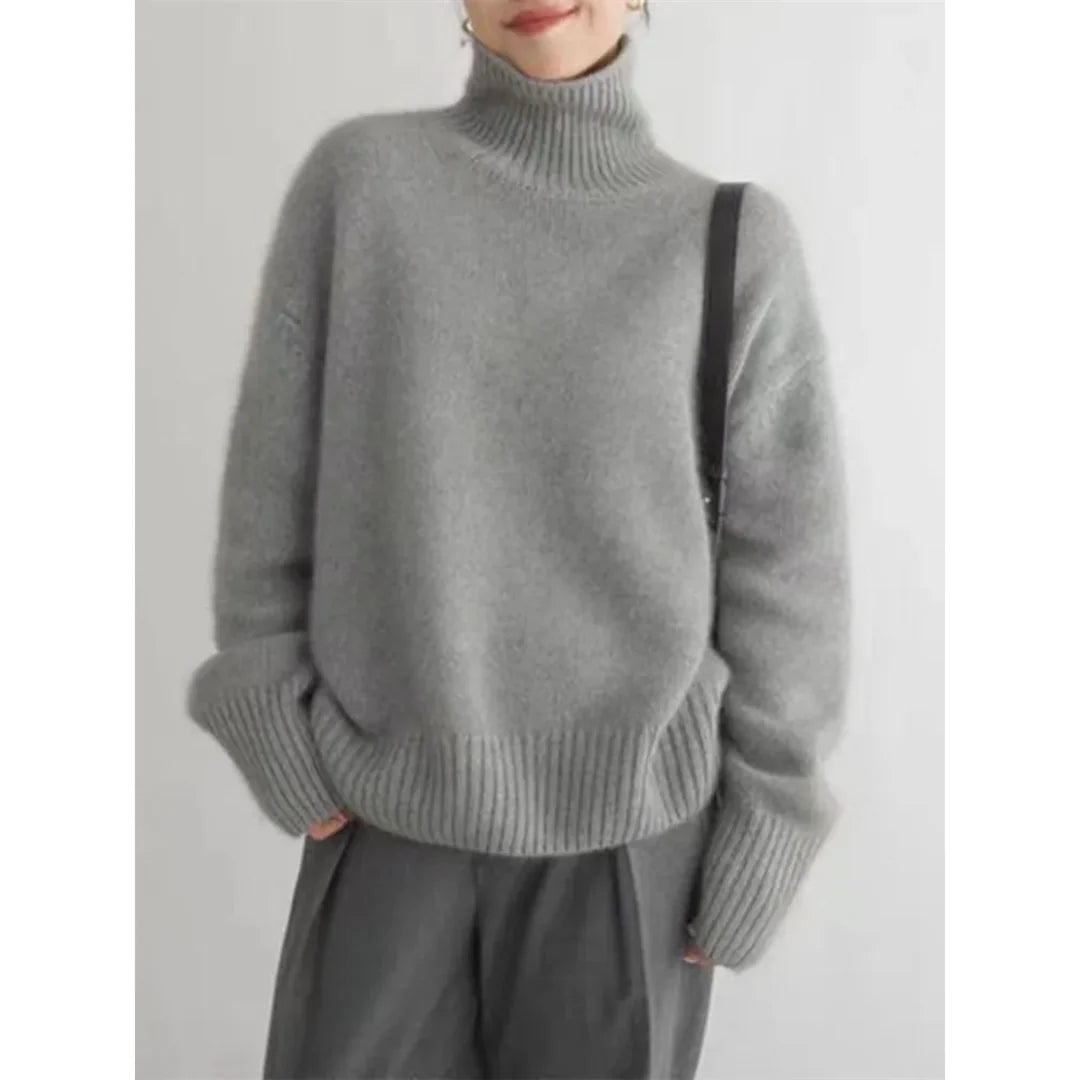 Women's grey relaxed roll neck sweater