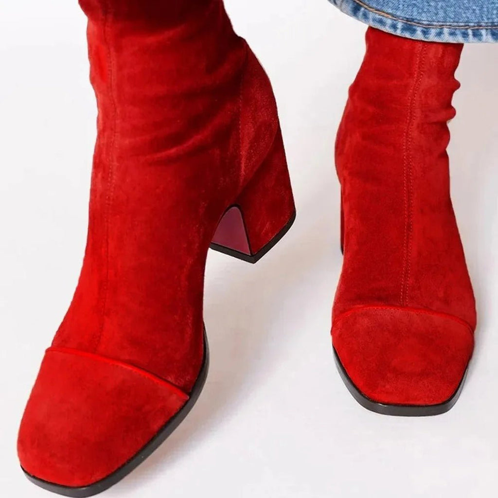 Women's red square toe ankle boots