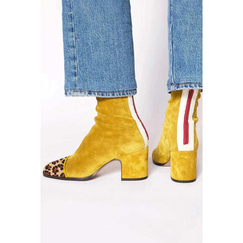 Women's yellow block heel ankle boots – side view