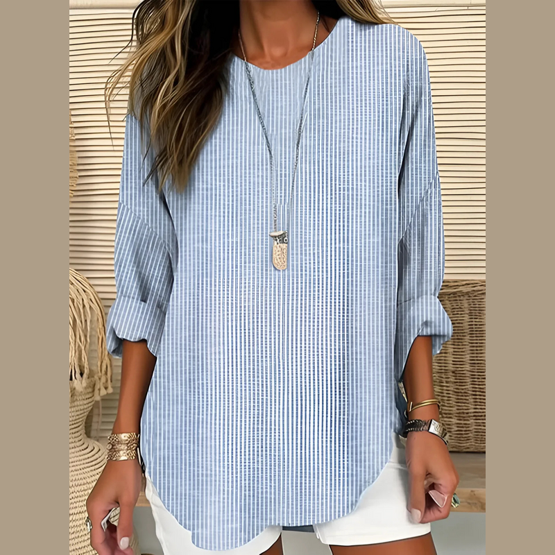 Women's Striped Relaxed Blouse with Long Sleeves for Spring Summer