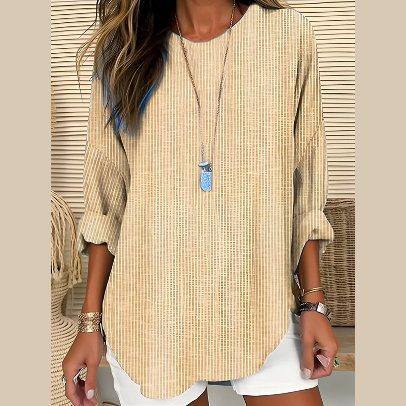 Women's striped relaxed blouse in khaki