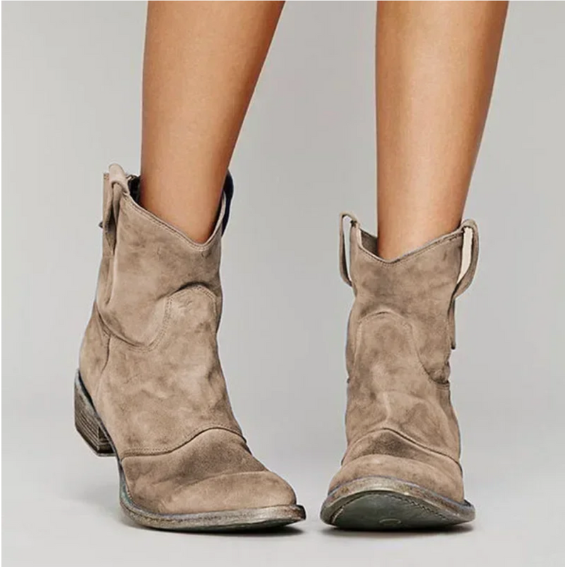 Women's suede-look western ankle boots with low heel – side view