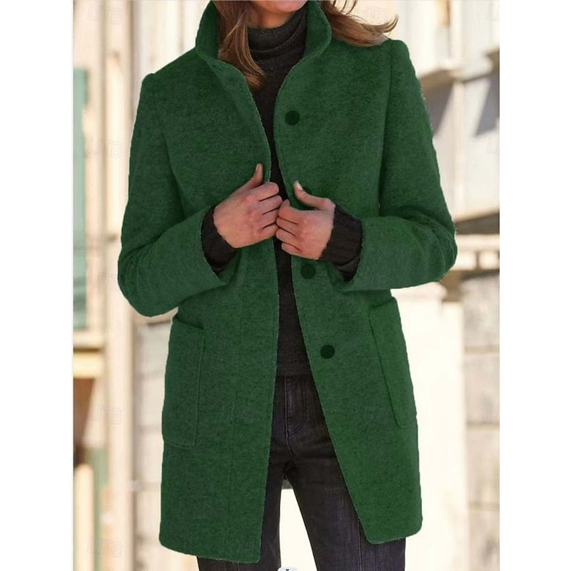 Women's tailored stand-collar coat in dark green