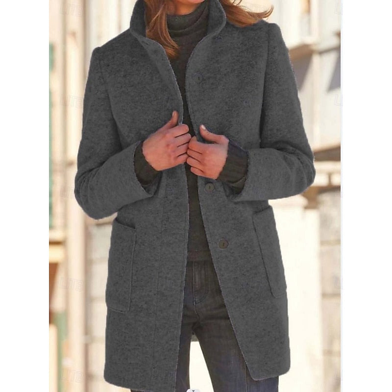 Women's tailored stand-collar coat in black