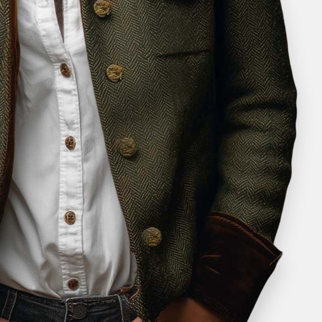 Close-up of the button front and contrast cuff