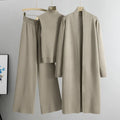 Women's apricot three-piece knit set with long cardigan