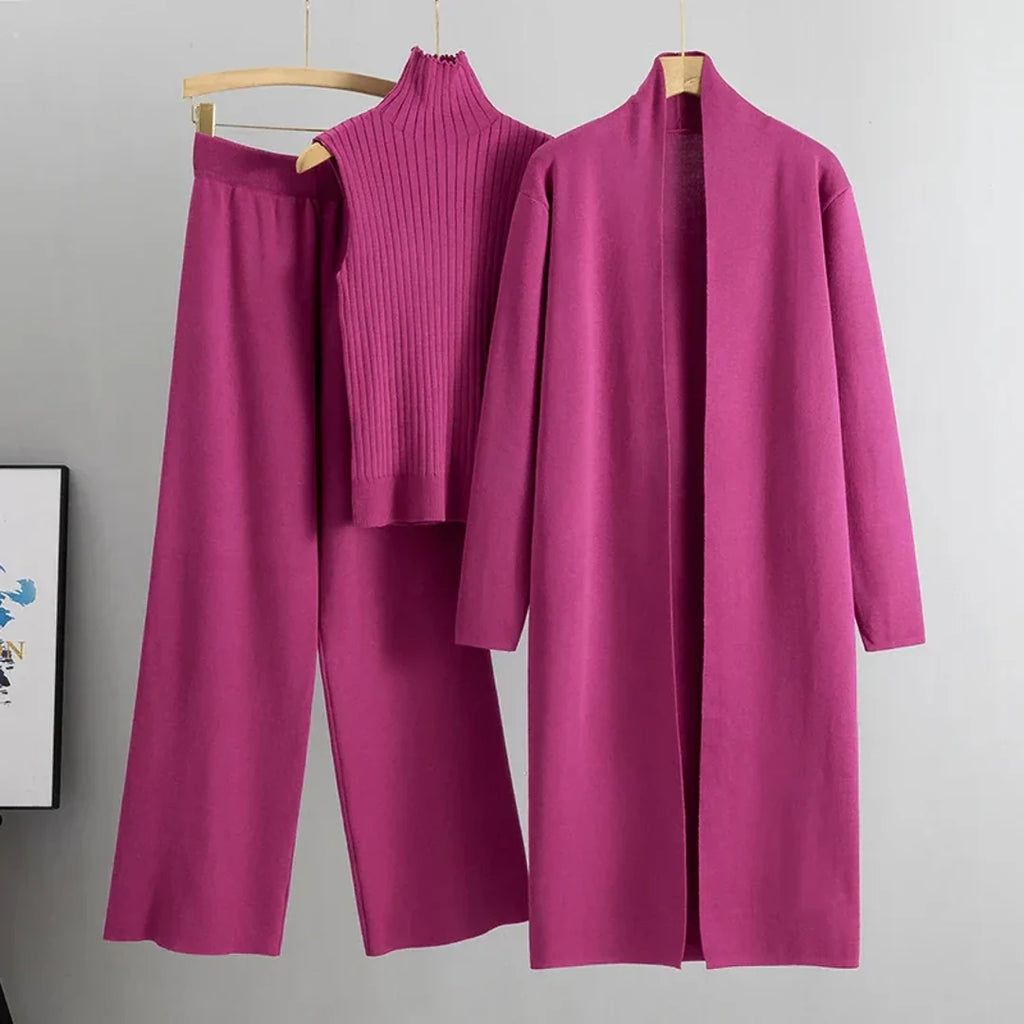 Women's magenta three-piece knit set