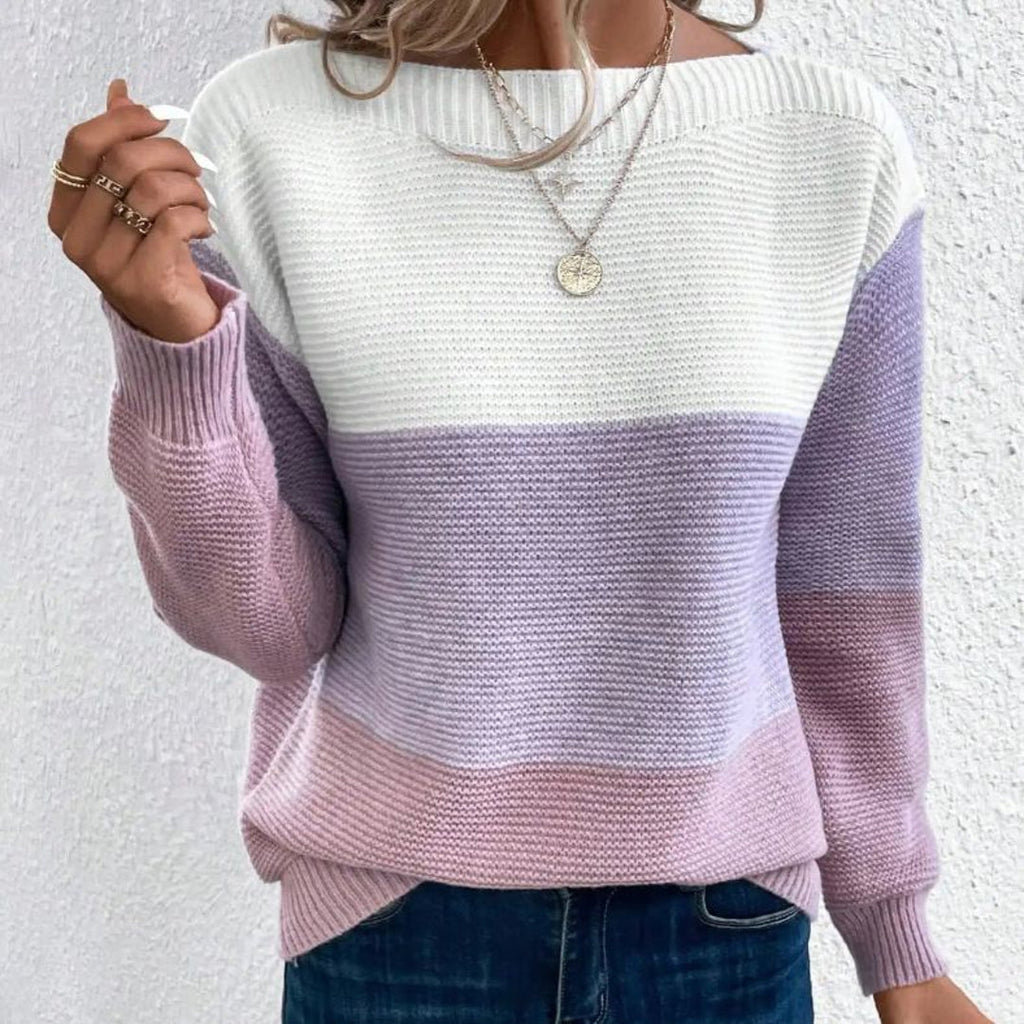 Women's colour block sweater in white, lilac and pink