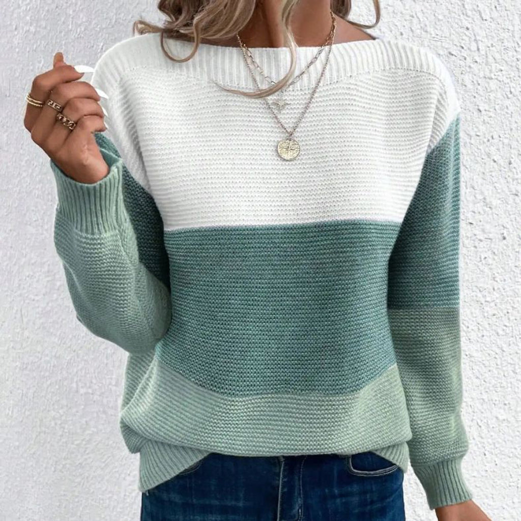 Women's colour block sweater in white and sage green