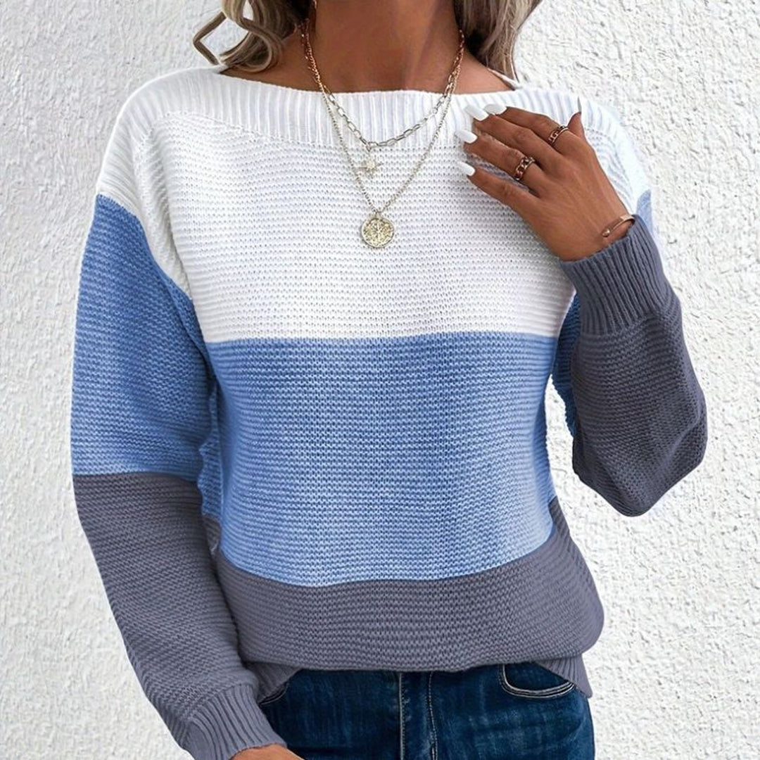 Women's colour block sweater in white and blue