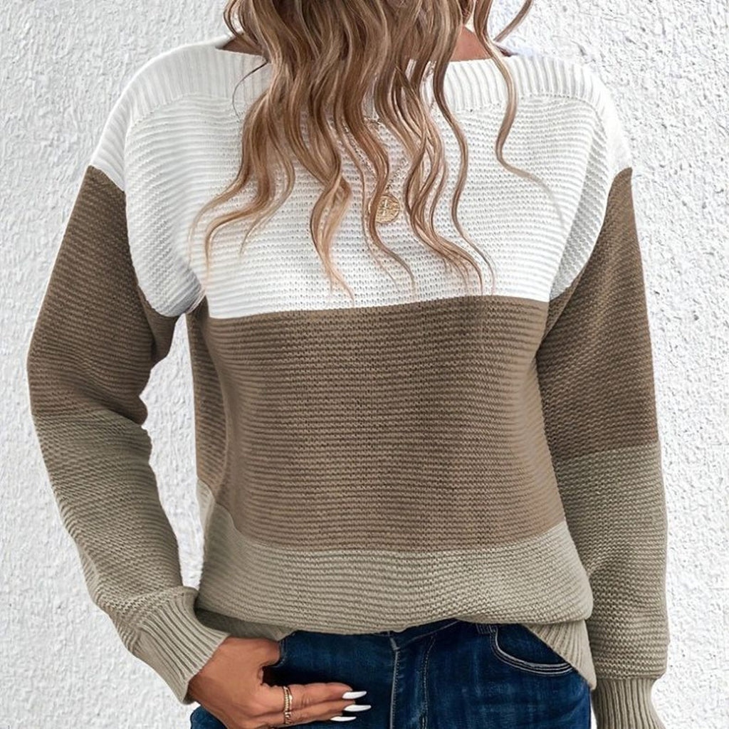 Women's colour block sweater in white and brown – back view