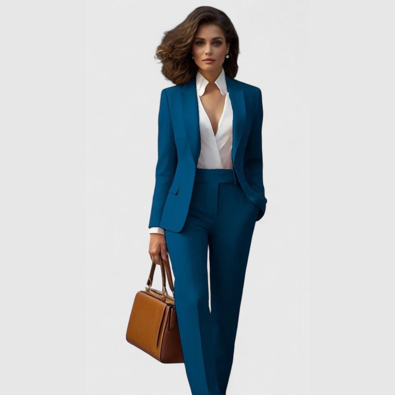Women's blazer and trousers set in petrol blue