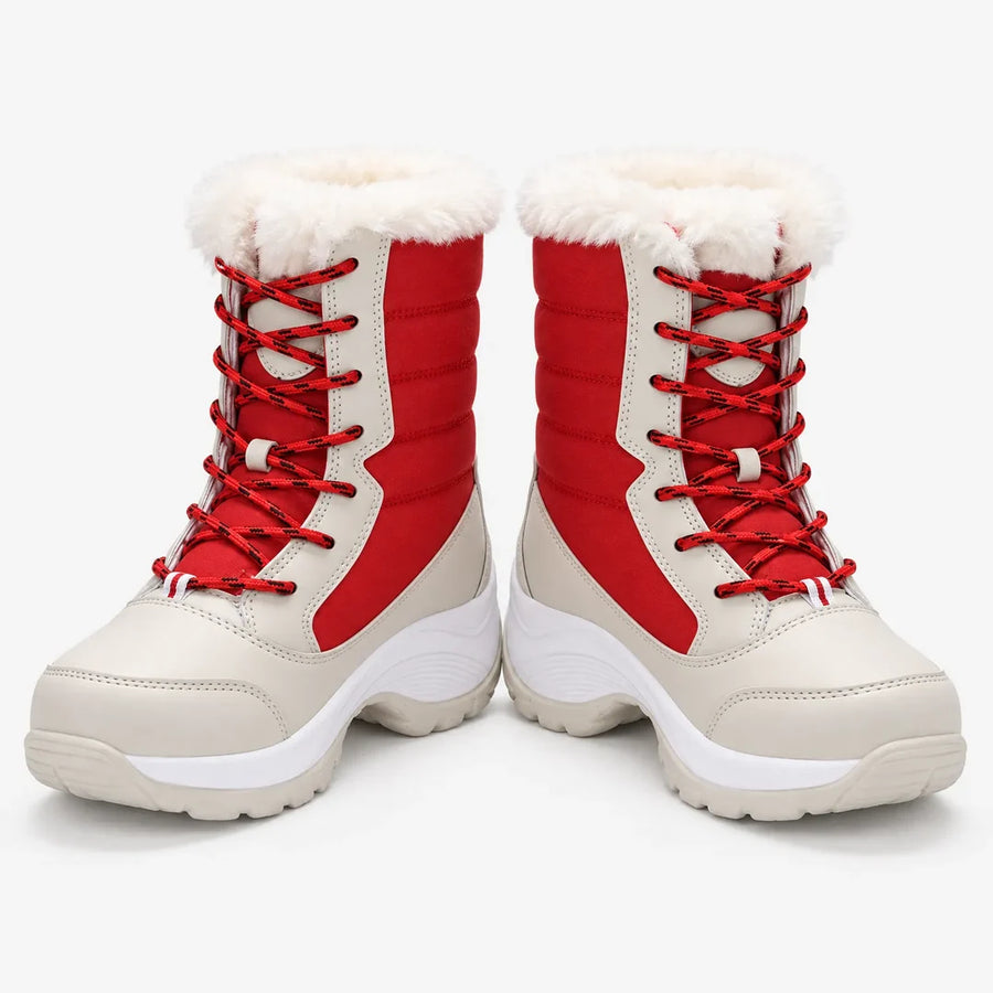 Women's Two-Tone Lace-Up Snow Boots with Fluffy Lining for Cold Days