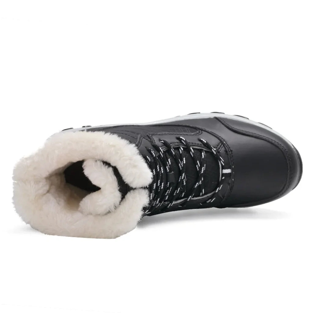 Women's black snow boot showing the fluffy lining