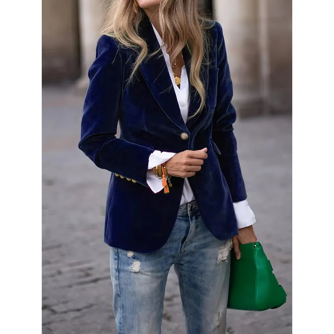 Women's blue velvet-look blazer