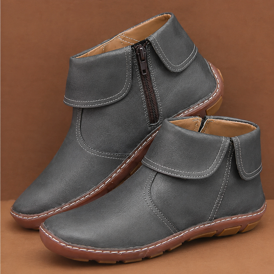 Women's Vintage Fold-Over Ankle Boots with Stitched Sole for Everyday Wear