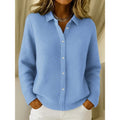 Women's waffle knit shirt-collar cardigan in blue