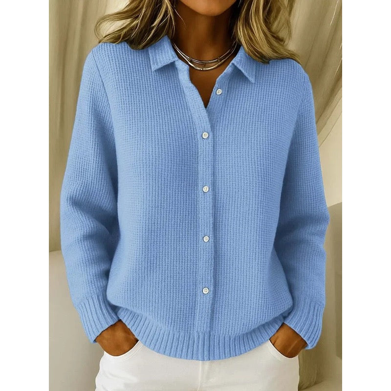 Women's Waffle Knit Shirt-Collar Cardigan for Everyday Layering