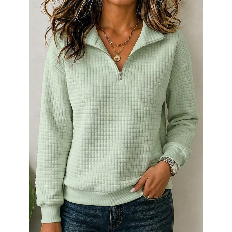Women's waffle texture quarter-zip pullover in light green