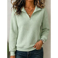 Women's waffle texture quarter-zip pullover in light green