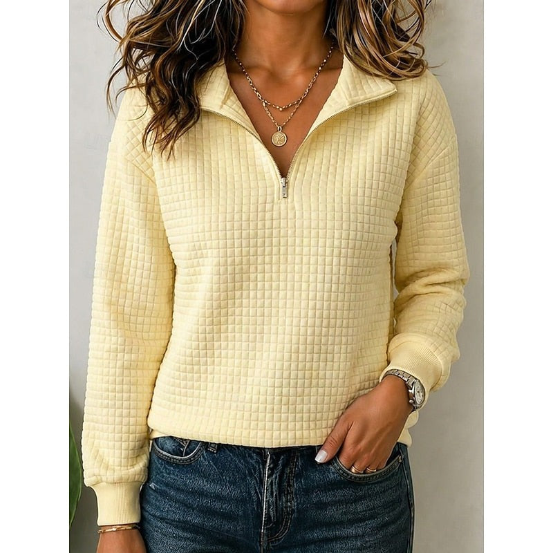Women's waffle texture quarter-zip pullover in yellow