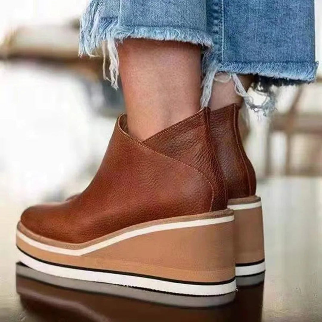 Brown wedge platform ankle boot – side view