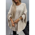 Women's beige knit poncho sweater with batwing sleeves
