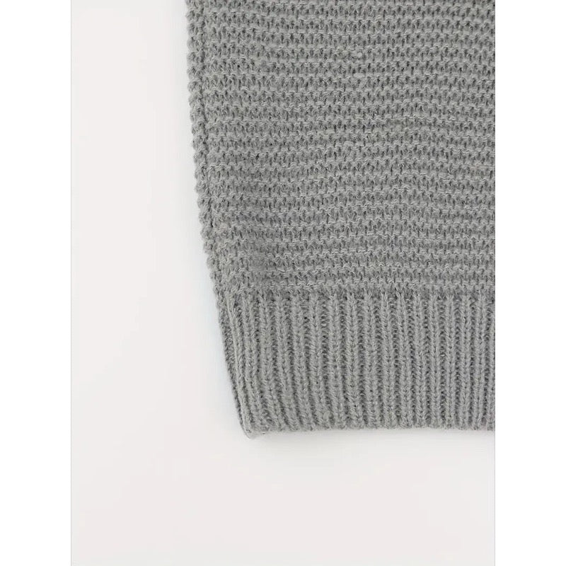 Grey cardigan ribbed hem detail